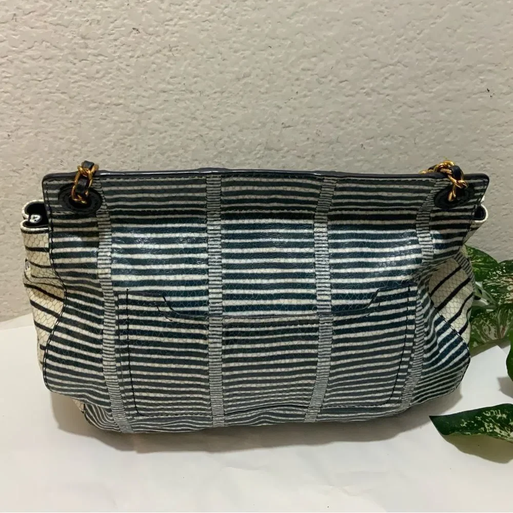 TORY BURCH MARION PATCHWORK SADDLEBAG Blue white liknew - Picture 5 of 16